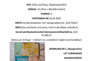 Wohnung mieten in Pappelweg 6/6/5, 2136 Laa an der Thaya, SUCHE NACHMIETER (KAMPTALWOHNUNG 2136 LAA/THAYA)