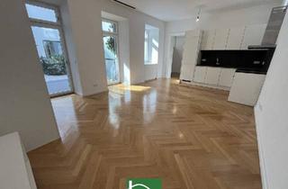 Wohnung kaufen in 1060 Wien, CHARMANT WOHNEN IN BEGEHRTER RUHELAGE! ALTBAU-WOHNUNG MIT TERRASSE & GARTEN & ATRIUM! HOFRUHELAGE! SANIERT! Hochwertig inkl. Küche! Gelungener Grundriss!